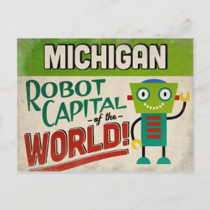Cartão Postal Michigan Robot - Funny Vintage