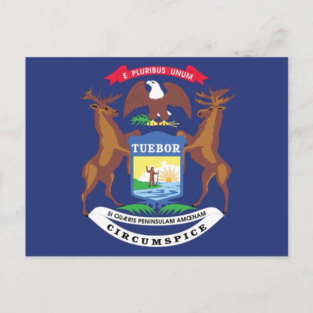 Cartão Postal Michigan State Flag Great Lakes State Seal Moose (Frente)