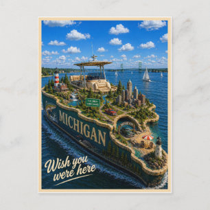 Cartão Postal Michigan   Wish You Were Here   Série Estado