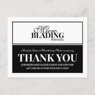 Cartão Postal Microblading Preto e Branco Obrigado Cliente Desco