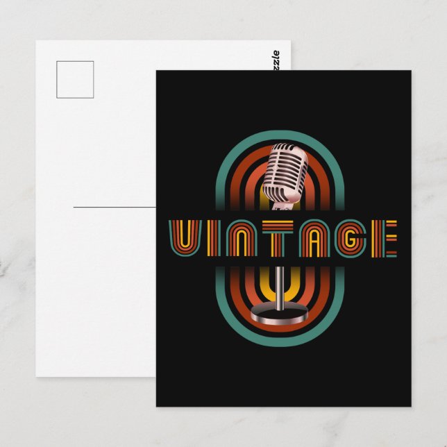 Cartão Postal Microfone Vintage Música Canto  (Frente/Verso)