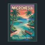 Cartão Postal Micronesia Boats Illustration Travel Art Vintage<br><div class="desc">Micronesia retro vector travel design. Micronesia is a Pacific island region known for its crystal-clear lagoons, ancient stone ruins, and vibrant island cultures. Spread across thousands of islands, it offers pristine nature, world-class diving, and a tranquil escape far from crowded destinations.</div>