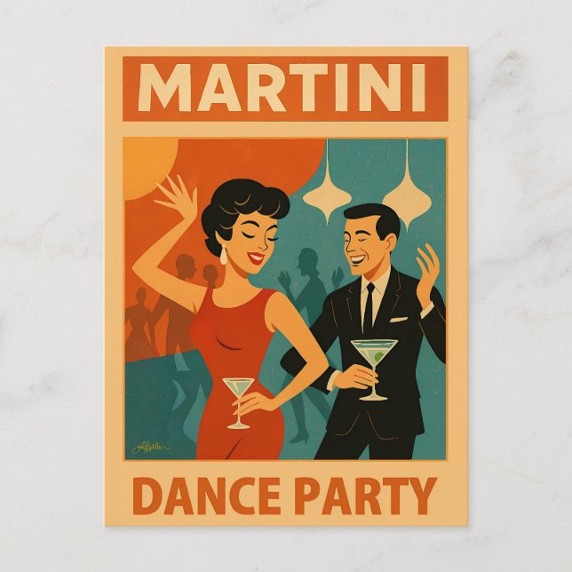 Cartão Postal Mid Century Martini Dance Party (Frente)