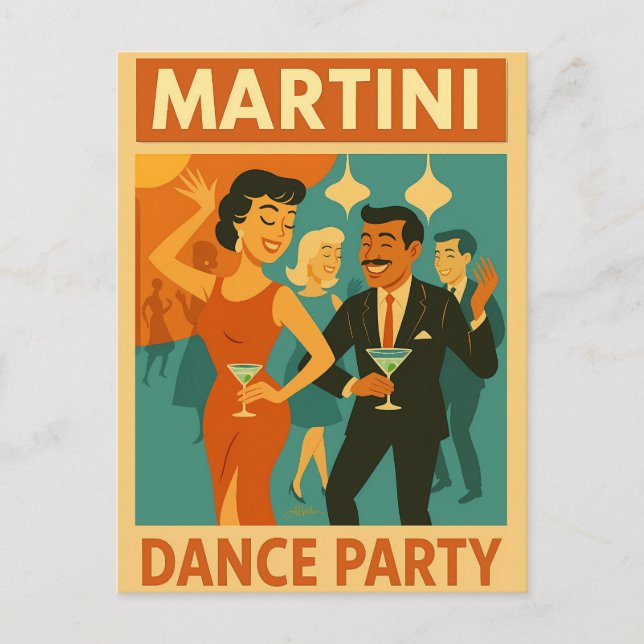 Cartão Postal Mid Century Martini Dance Party (Frente)