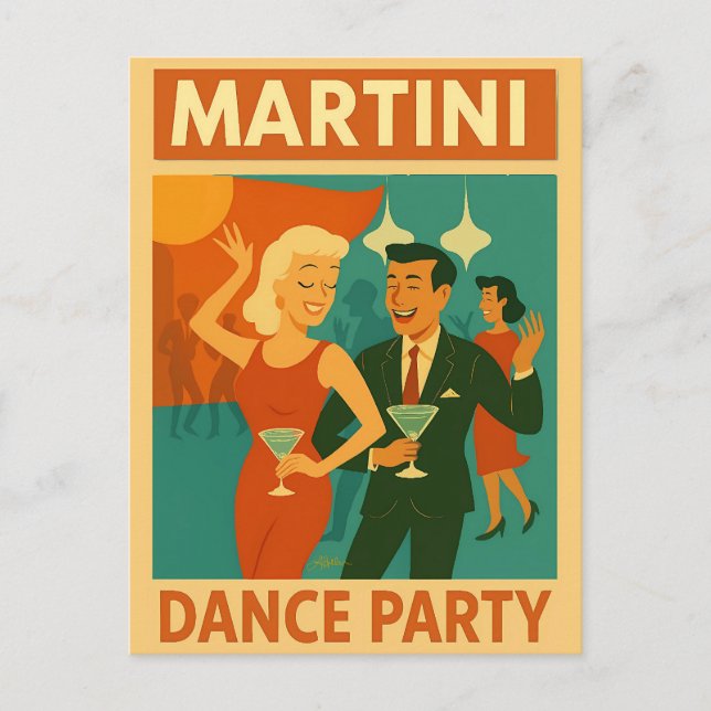 Cartão Postal Mid Century Martini Dance Party (Frente)