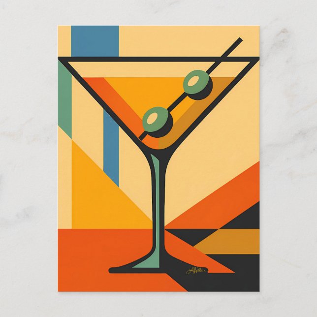 Cartão Postal Mid Century Modern Sunrise Bauhaus Martini (Frente)