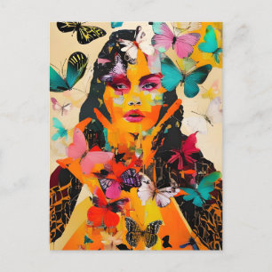 Cartão Postal Mídia mista de mulheres e borboletas