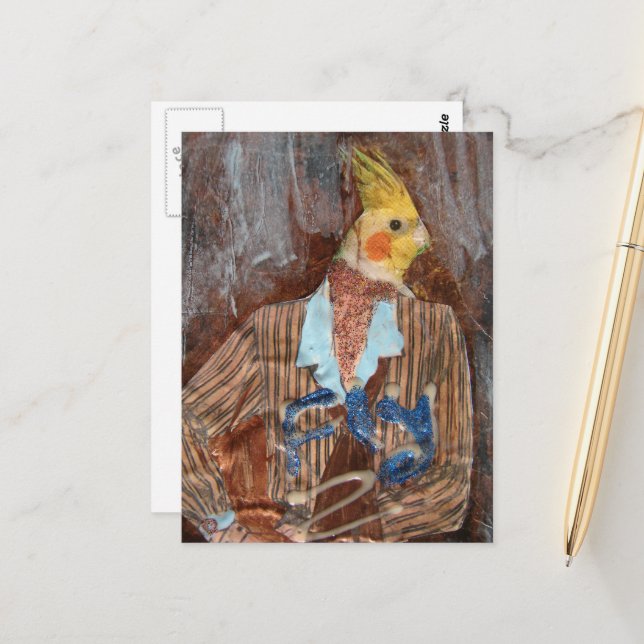 Cartão Postal Mídia mista de pássaro voador (Frente/Verso In Situ)