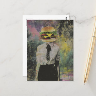 Cartão Postal Mídia Mista Única de Cheeseburger Surreal