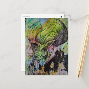 Cartão Postal Mídia mista única de crânios ósseos vintage colori