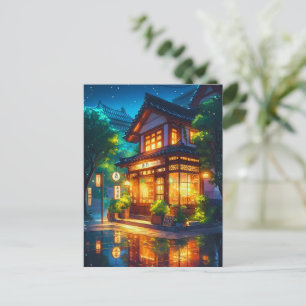 Cartão Postal Midnight Matcha – Café Japonês Aconchegante de Lof