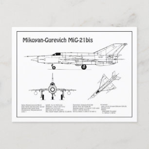 Cartão Postal MiG-21 bis - Planos de Blueprint do avião BD