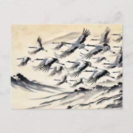 Cartão Postal Migração De Crane Sobre Montanhas De Tinta Chinesa