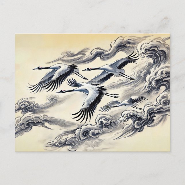 Cartão Postal Migração De Crane Sobre Montanhas De Tinta Chinesa (Frente)