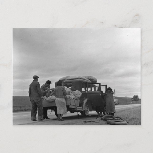 Cartão Postal Migrants in 1936 with tire problems (Frente)