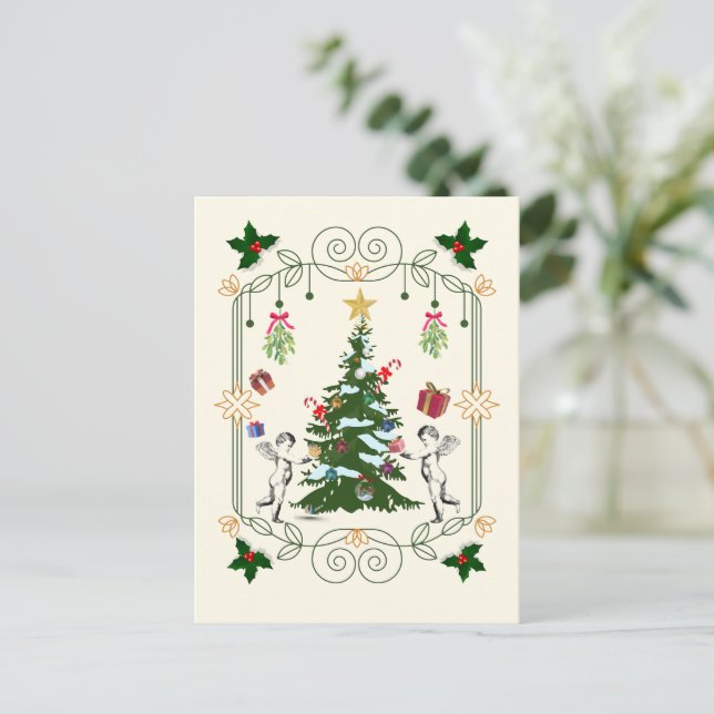 Cartão Postal Mikitiez gift noel holiday mistletoe angle (Em pé/Frente)