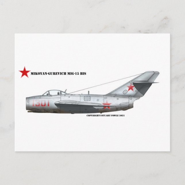 Cartão Postal Mikoyen-Gurevich MiG-15Bis Russo (Frente)