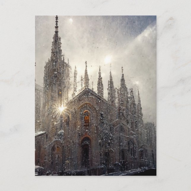 Cartão Postal Milan Duomo na neve (Frente)