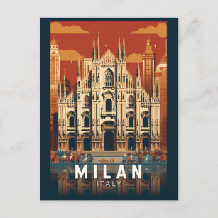 Cartão Postal Milan Itália Duomo di Milano Viagem Art Vintage
