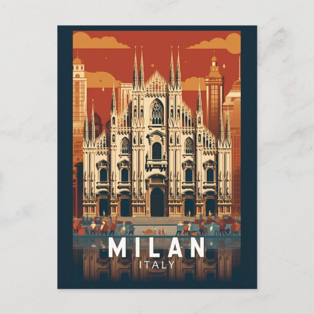 Cartão Postal Milan Itália Duomo di Milano Viagem Art Vintage (Frente)