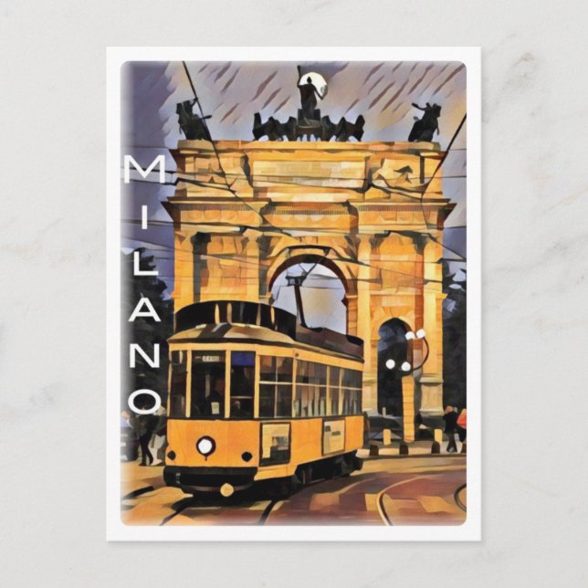 Cartão Postal Milano - Tram e Arco della Pace - (Frente)
