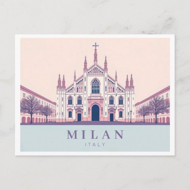 Cartão Postal Milão Itália Duomo di Milano Pastel Viagem (Frente)