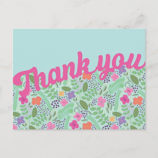 Cartão Postal Milefleur Estilizou Flores Pastéis Obrigado (Frente)