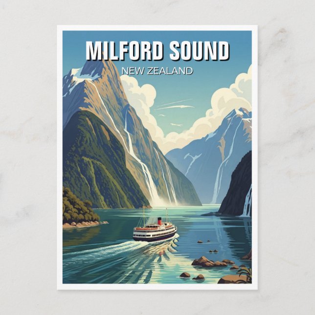 Cartão Postal Milford Sound Nova Zelândia (Frente)
