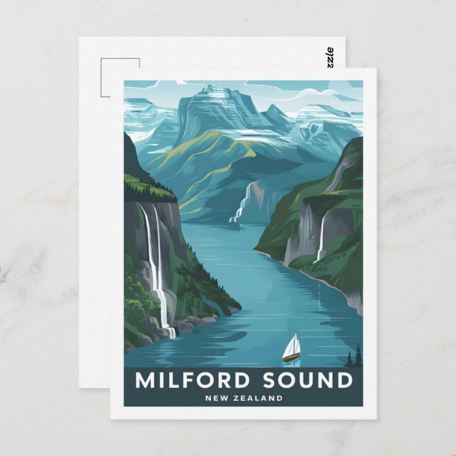 Cartão Postal Milford Sound Nova Zelândia Famoso Viagem (Frente/Verso)