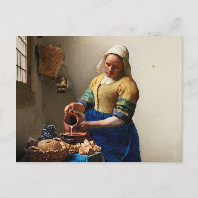 Cartão Postal Milkmaid Kitchen Maid por Johannes Vermeer (Frente)