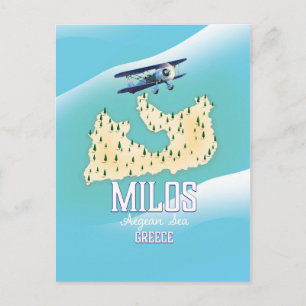 Cartão Postal Milos, ilha grega Mapa arte de poster de viagem.
