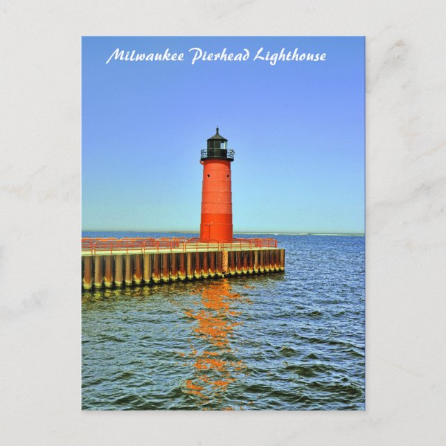 Cartão Postal Milwaukee Pierhead Lighthouse, Lago Michigan (Frente)