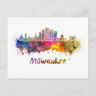 Cartão Postal Milwaukee V2 skyline em aquarela