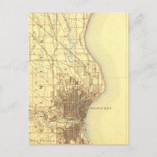Cartão Postal Milwaukee Vintage Map