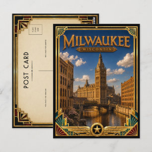 Cartão Postal Milwaukee Wisconsin Arte Deco Vintage Idade Dourad
