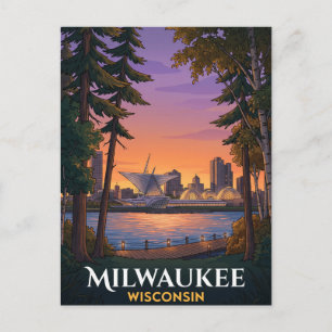 Cartão Postal Milwaukee Wisconsin Orla do Lago Museu de Arte Via