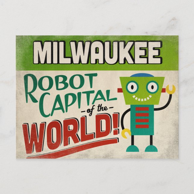 Cartão Postal Milwaukee Wisconsin Robot - Engraçado Vintage (Frente)