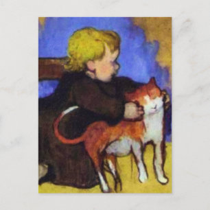 Cartão Postal Mimi e seu gato por Paul Gauguin