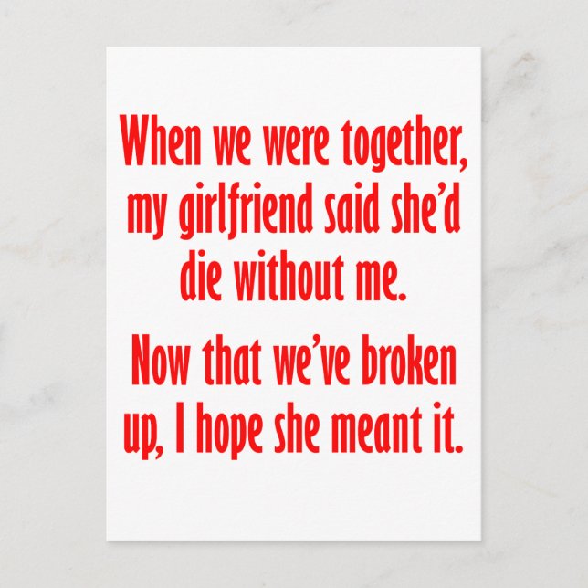 Cartão Postal Minha namorada disse que morreria sem mim (Frente)