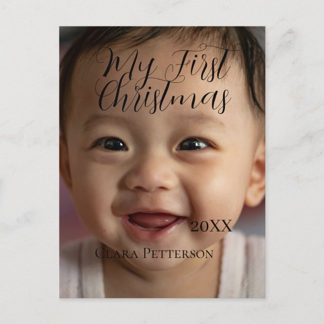 Cartão Postal Minha primeira foto de bebê de Natal adiciona nome (Frente)