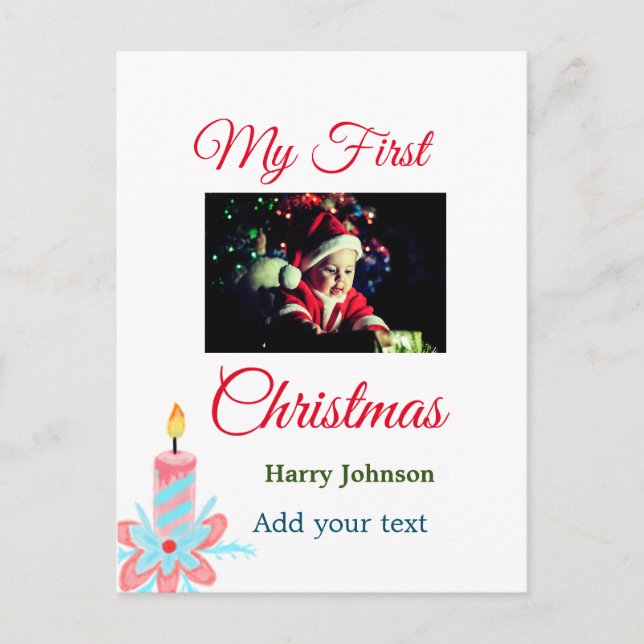 Cartão Postal Minha primeira vela de Natal adiciona o nome da fo (Frente)