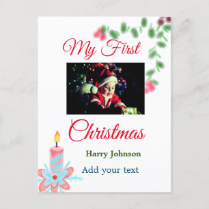 Cartão Postal Minha primeira vela de Natal adiciona o nome da fo