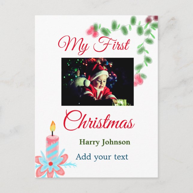 Cartão Postal Minha primeira vela de Natal adiciona o nome da fo (Frente)