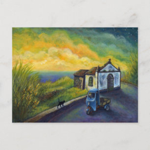 Cartão Postal Mini Art Cat Fantasy Yellow Sky Fauve Ocean Stars