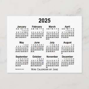 Cartão Postal Mini calendário branco 2025 por Janz