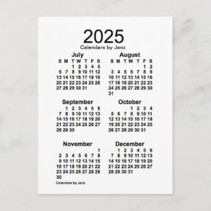 Cartão Postal Mini Calendário Branco de 6 Meses de 2025 por Janz