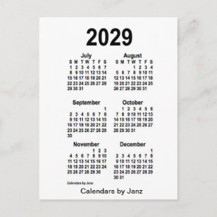 Cartão Postal Mini calendário de 6 meses branco 2029 por Janz