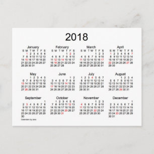 Cartão Postal Mini calendário de férias 2018 por Janz