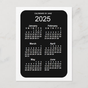 Cartão Postal Mini calendário do Neon Branco 2025 de 6 meses po