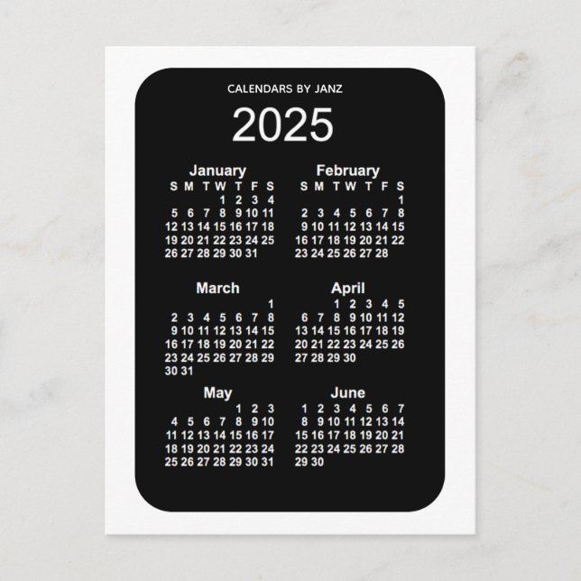 Cartão Postal Mini calendário do Neon Branco 2025 de 6 meses por (Frente)